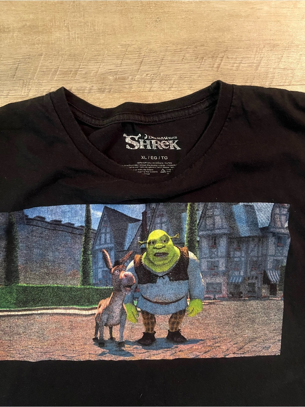 Vintage Dreamworks Shrek & Donkey XL Black Graphic Mens T-Shirt Short Sleeve